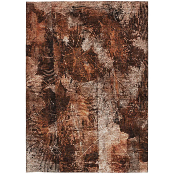 Homeroots 10' X 14' Orange Floral Washable Non Skid Indoor Outdoor Area Rug Paprika Polyester 563195