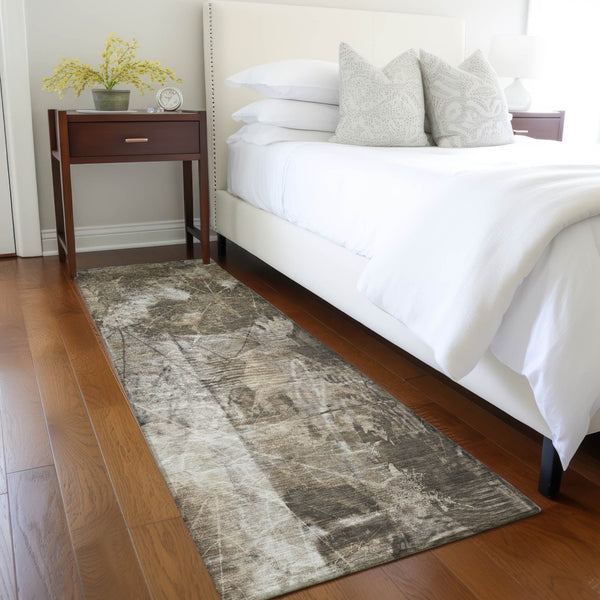 Homeroots 3' Elegant Floral Washable Non-skid Area Rug For Indoor And Outdoor Spaces - Stain Resistant Comfort Taupe Polyester 563197