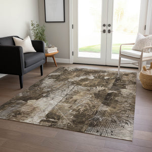 Homeroots 3' X 5' Taupe Floral Washable Non Skid Indoor Outdoor Area Rug Taupe Polyester 563199