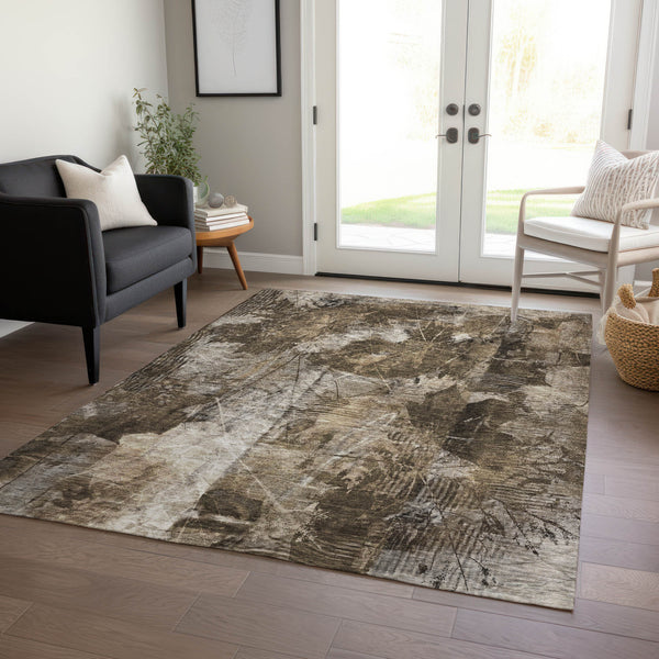 Homeroots 3' X 5' Taupe Floral Washable Non Skid Indoor Outdoor Area Rug Taupe Polyester 563199