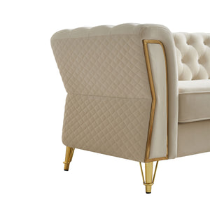 English Elm Modern Tufted Velvet Sofa with Gold Accent Frame and Flared Arms, High-Density Comfort Seating Beige W579P329996