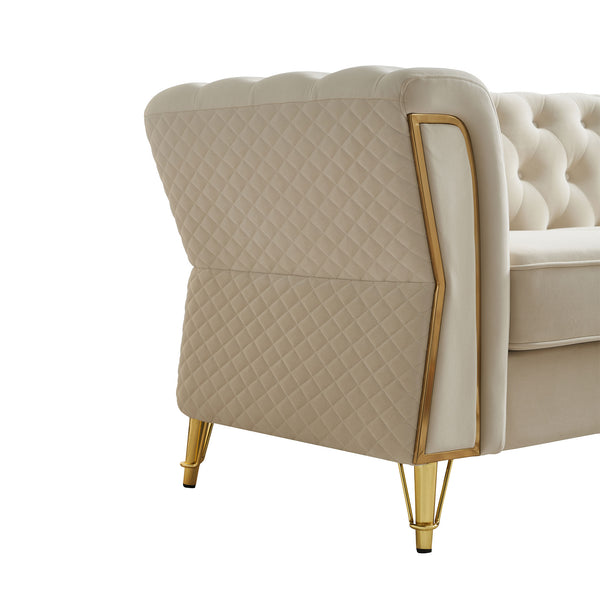 English Elm Modern Tufted Velvet Sofa with Gold Accent Frame and Flared Arms, High-Density Comfort Seating Beige W579P329996