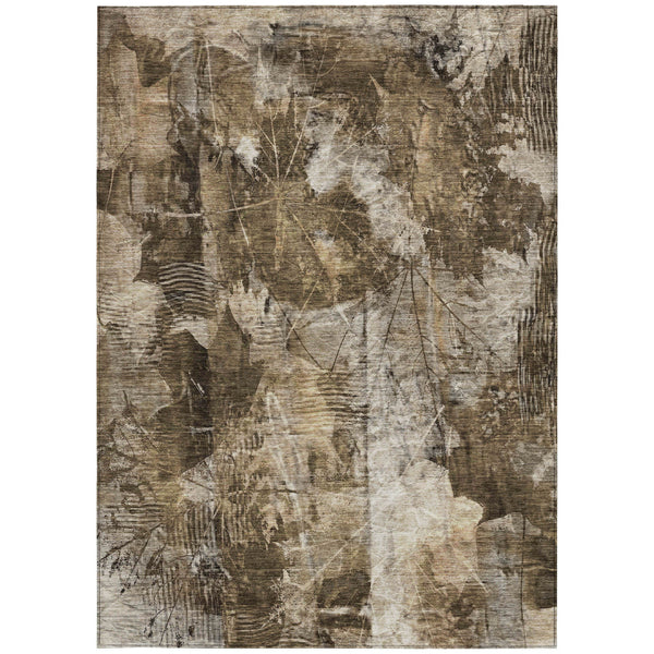 Homeroots 5' X 8' Taupe Floral Washable Non Skid Indoor Outdoor Area Rug Taupe Polyester 563200