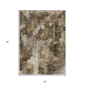 Homeroots 5' X 8' Taupe Floral Washable Non Skid Indoor Outdoor Area Rug Taupe Polyester 563200