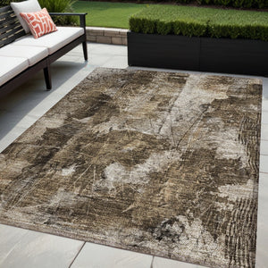 Homeroots 5' X 8' Taupe Floral Washable Non Skid Indoor Outdoor Area Rug Taupe Polyester 563200