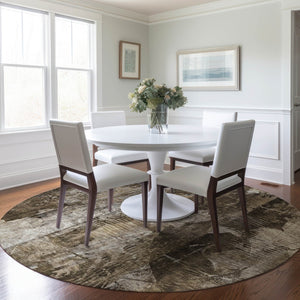 Homeroots 3' Elegant Floral Washable Non-skid Area Rug For Indoor And Outdoor Spaces - Stain Resistant Comfort 8' Round Polyester 563201