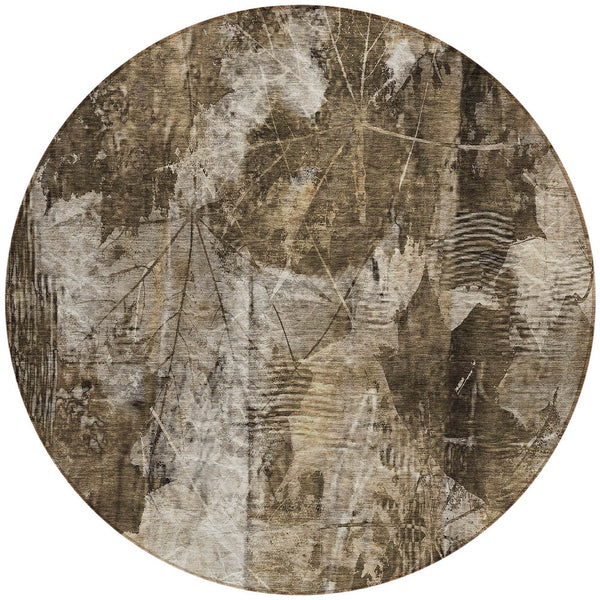 Homeroots 3' Elegant Floral Washable Non-skid Area Rug For Indoor And Outdoor Spaces - Stain Resistant Comfort 8' Round Polyester 563201