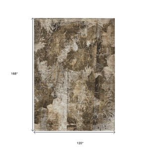 Homeroots 10' X 14' Taupe Floral Washable Non Skid Indoor Outdoor Area Rug Taupe Polyester 563204