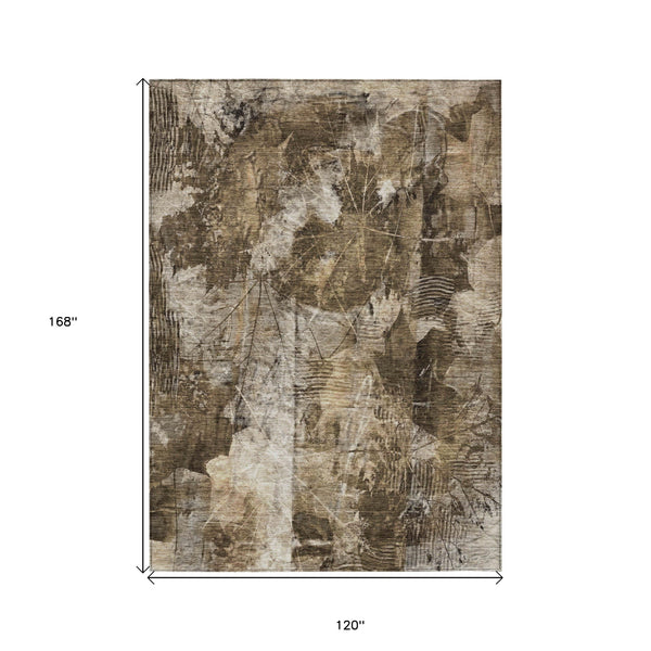 Homeroots 10' X 14' Taupe Floral Washable Non Skid Indoor Outdoor Area Rug Taupe Polyester 563204
