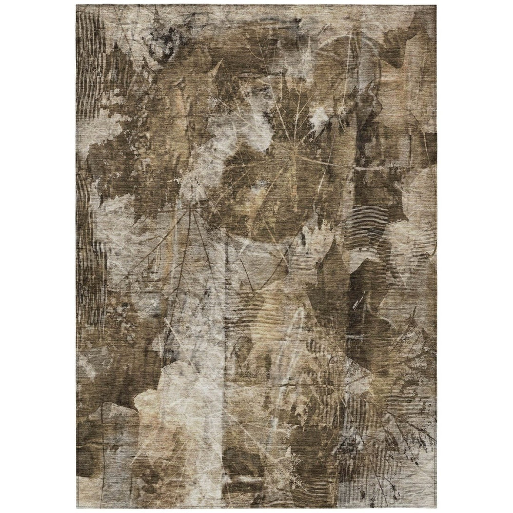 HomeRoots 5' Elegant Taupe and Ivory Floral Washable Area Rug for Indoor and Outdoor Use - Non-Skid Design 10' X 14' 563204