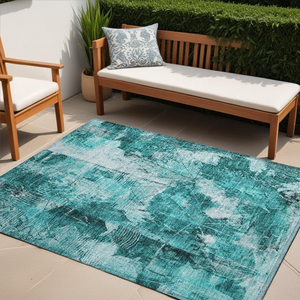 Homeroots 5' X 8' Teal Floral Washable Non Skid Indoor Outdoor Area Rug Teal Polyester 563209