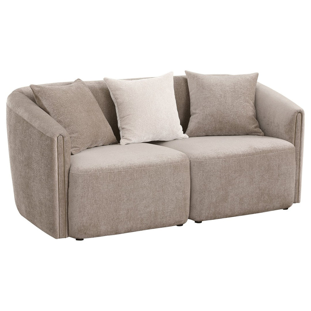 English Elm Silvana Rolled Arm Loveseat with Plush Foam Cushions in Neutral Woven Fabric B062P451816