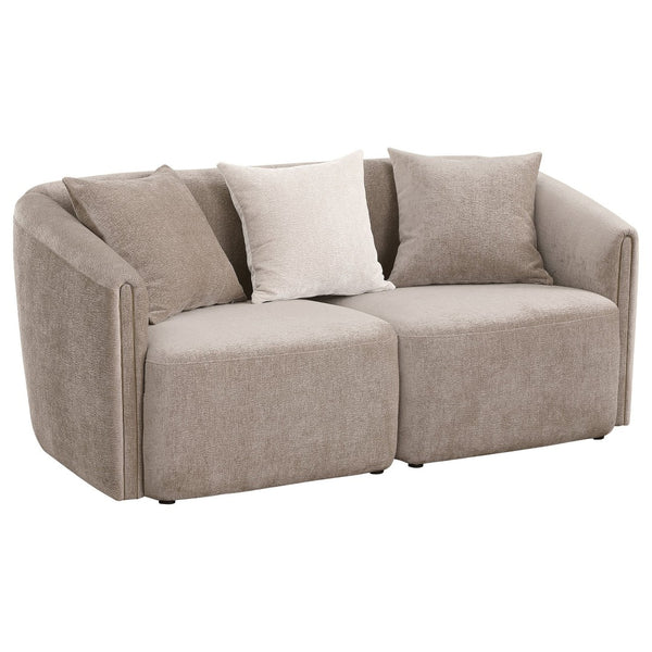 English Elm Silvana Rolled Arm Loveseat with Plush Foam Cushions in Neutral Woven Fabric B062P451816