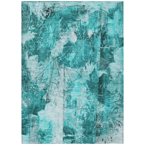 Homeroots 10' X 14' Teal Floral Washable Non Skid Indoor Outdoor Area Rug Teal Polyester 563213