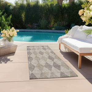 Homeroots 8' Runner Beige Taupe And Brown Geometric Washable Non Skid Indoor Outdoor Runner Rug Beige Polyester 563215