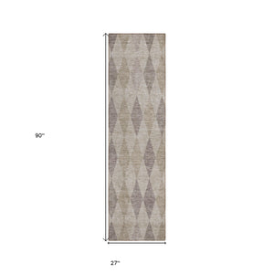 Homeroots 8' Runner Beige Taupe And Brown Geometric Washable Non Skid Indoor Outdoor Runner Rug Beige Polyester 563215