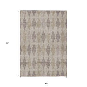 Homeroots 3' Stylish Beige Taupe And Brown Geometric Indoor Outdoor Area Rug – Washable & Non Skid Design 3' X 5' Polyester 563217