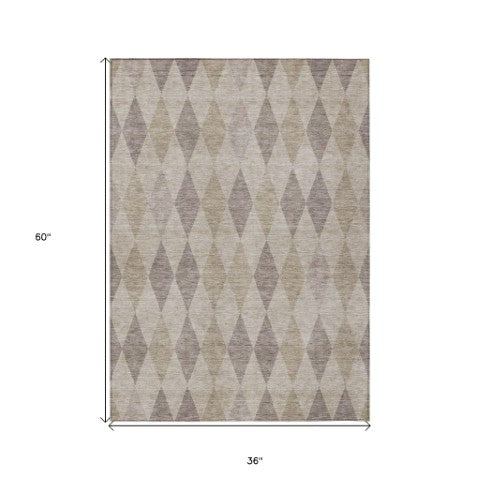 Homeroots 3' Stylish Beige Taupe And Brown Geometric Indoor Outdoor Area Rug – Washable & Non Skid Design 3' X 5' Polyester 563217