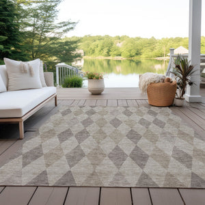 Homeroots 3' Stylish Beige Taupe And Brown Geometric Indoor Outdoor Area Rug – Washable & Non Skid Design 3' X 5' Polyester 563217