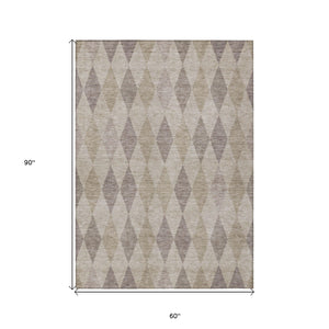 Homeroots 5' X 8' Beige Taupe And Brown Geometric Washable Non Skid Indoor Outdoor Area Rug Beige Polyester 563218