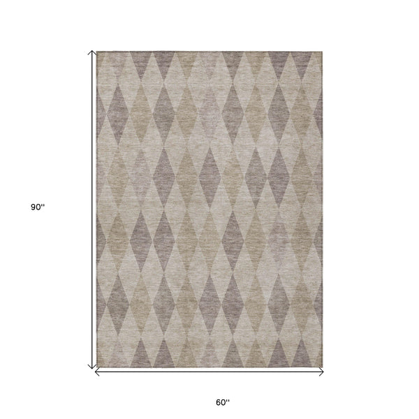 Homeroots 5' X 8' Beige Taupe And Brown Geometric Washable Non Skid Indoor Outdoor Area Rug Beige Polyester 563218