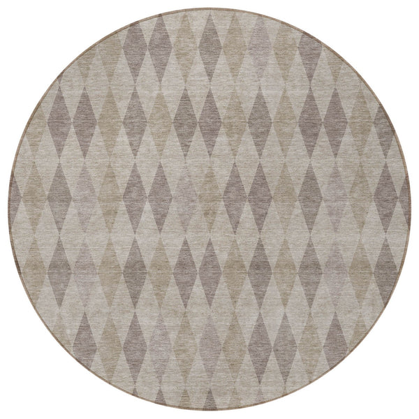 Homeroots 3' Stylish Beige Taupe And Brown Geometric Indoor Outdoor Area Rug – Washable & Non Skid Design 8' Round Polyester 563219