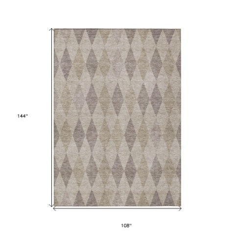 Homeroots 3' Stylish Beige Taupe And Brown Geometric Indoor Outdoor Area Rug – Washable & Non Skid Design 9' X 12' Polyester 563221