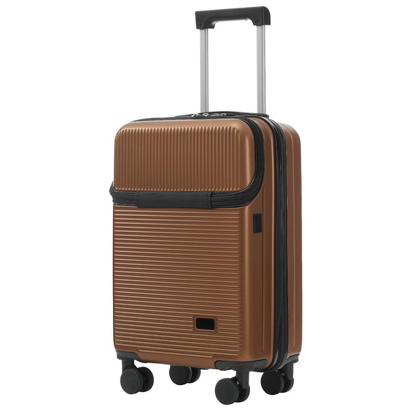 English Elm Luggage 5 Piece Hardside Abs Set with Front Access Carry on and Tsa Spinner Wheels Brown N732P391579O