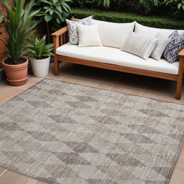 Homeroots 3' Stylish Beige Taupe And Brown Geometric Indoor Outdoor Area Rug – Washable & Non Skid Design 10' X 14' Polyester 563222