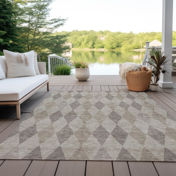 Homeroots 3' Stylish Beige Taupe And Brown Geometric Indoor Outdoor Area Rug – Washable & Non Skid Design 10' X 14' Polyester 563222