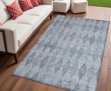 Homeroots 5' X 8' Denim Blue Geometric Washable Non Skid Indoor Outdoor Area Rug Denim Polyester 563236