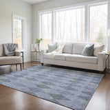 Homeroots 5' X 8' Denim Blue Geometric Washable Non Skid Indoor Outdoor Area Rug Denim Polyester 563236