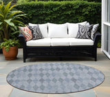 Homeroots 8' Round Denim Blue Round Geometric Washable Non Skid Indoor Outdoor Area Rug Denim Polyester 563237