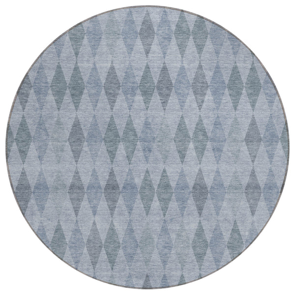 Homeroots 8' Round Denim Blue Round Geometric Washable Non Skid Indoor Outdoor Area Rug Denim Polyester 563237