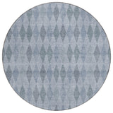 Homeroots 8' Round Denim Blue Round Geometric Washable Non Skid Indoor Outdoor Area Rug Denim Polyester 563237