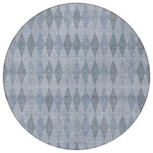Homeroots 8' Round Denim Blue Round Geometric Washable Non Skid Indoor Outdoor Area Rug Denim Polyester 563237