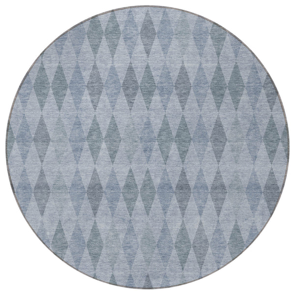 Homeroots 8' Round Denim Blue Round Geometric Washable Non Skid Indoor Outdoor Area Rug Denim Polyester 563237
