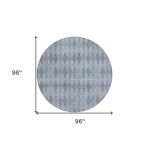 Homeroots 8' Round Denim Blue Round Geometric Washable Non Skid Indoor Outdoor Area Rug Denim Polyester 563237