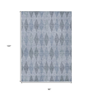 Homeroots 8' X 10' Denim Blue Geometric Washable Non Skid Indoor Outdoor Area Rug Denim Polyester 563238