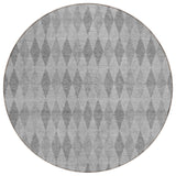 Homeroots 8' Round Gray Round Geometric Washable Non Skid Indoor Outdoor Area Rug Gray Polyester 563246