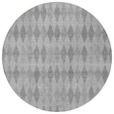 Homeroots 8' Round Gray Round Geometric Washable Non Skid Indoor Outdoor Area Rug Gray Polyester 563246