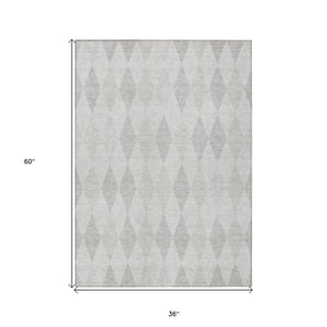 Homeroots 3' X 5' Gray Geometric Washable Non Skid Indoor Outdoor Area Rug Ivory Polyester 563253