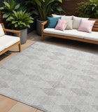 Homeroots 8' X 10' Gray Geometric Washable Non Skid Indoor Outdoor Area Rug Ivory Polyester 563256