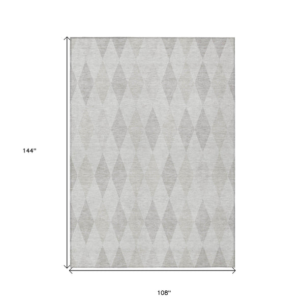 Homeroots 9' X 12' Gray Geometric Washable Non Skid Indoor Outdoor Area Rug Ivory Polyester 563257