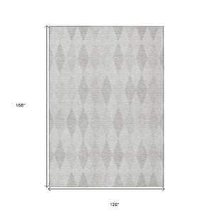 Homeroots 10' X 14' Gray Geometric Washable Non Skid Indoor Outdoor Area Rug Ivory Polyester 563258