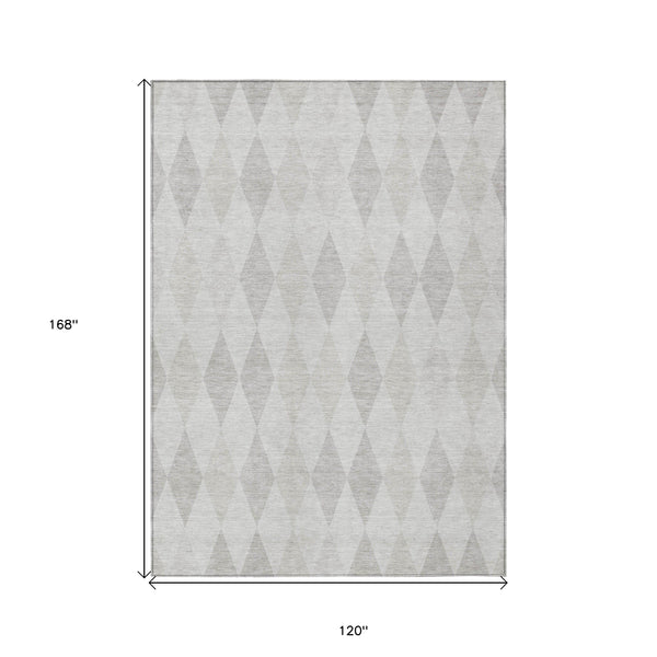 Homeroots 10' X 14' Gray Geometric Washable Non Skid Indoor Outdoor Area Rug Ivory Polyester 563258