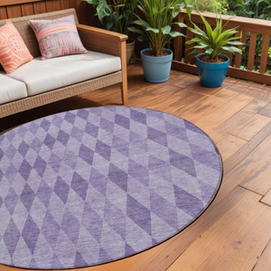 Homeroots 8' Round Purple Round Geometric Washable Non Skid Indoor Outdoor Area Rug Purple Polyester 563264