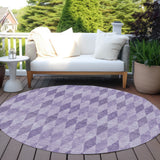 Homeroots 8' Round Purple Round Geometric Washable Non Skid Indoor Outdoor Area Rug Purple Polyester 563264