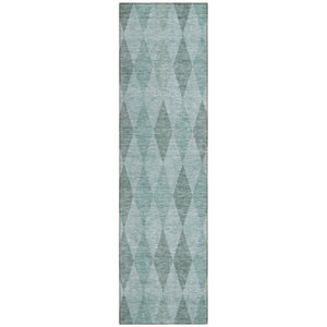 Homeroots 8' Runner Teal Geometric Washable Non Skid Indoor Outdoor Runner Rug Teal Polyester 563269
