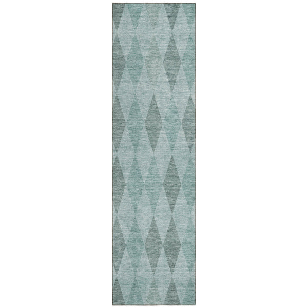 Homeroots 8' Runner Teal Geometric Washable Non Skid Indoor Outdoor Runner Rug Teal Polyester 563269